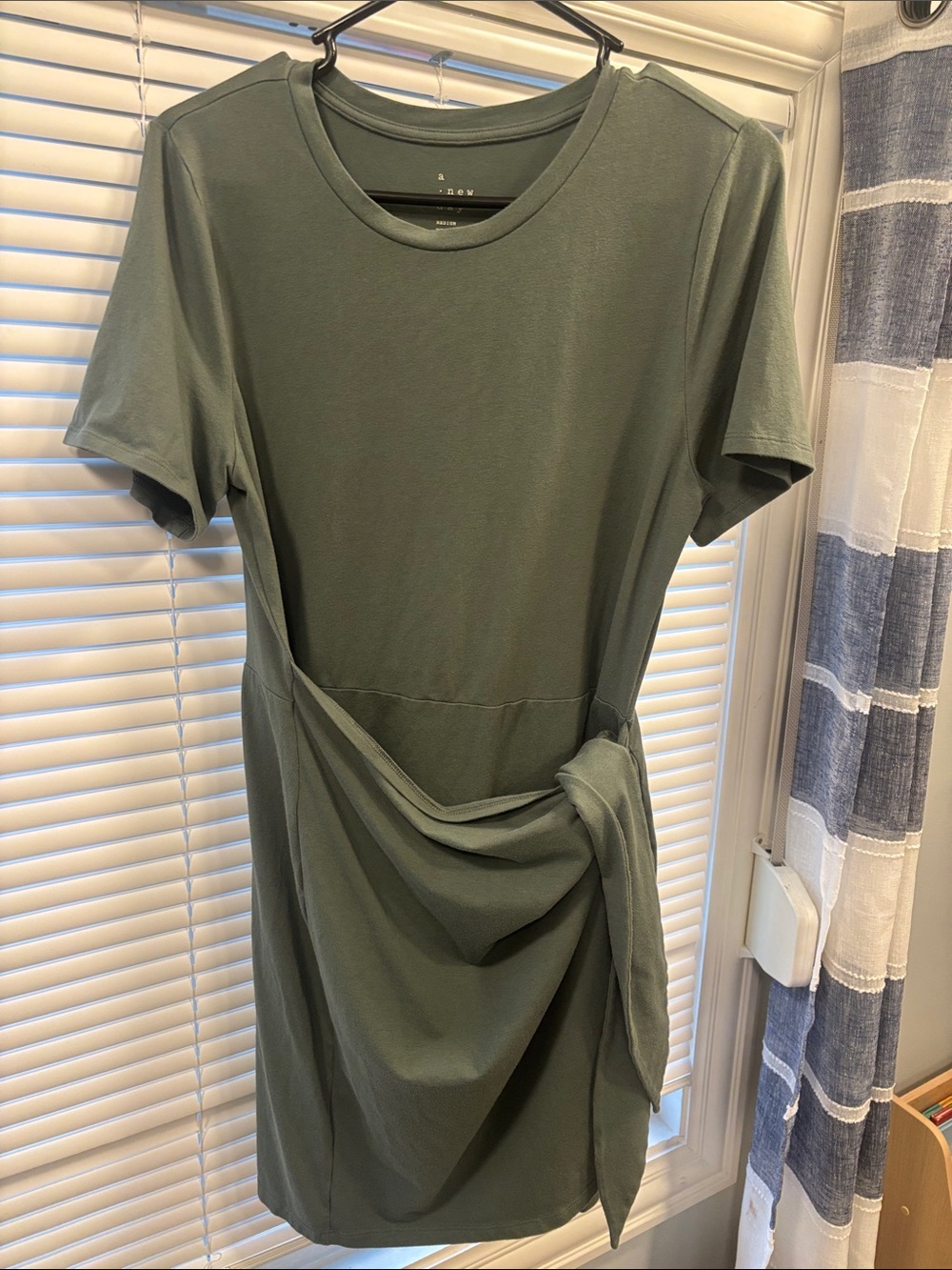 a new day Olive Green Short Sleeve Tie-Detail Dress
